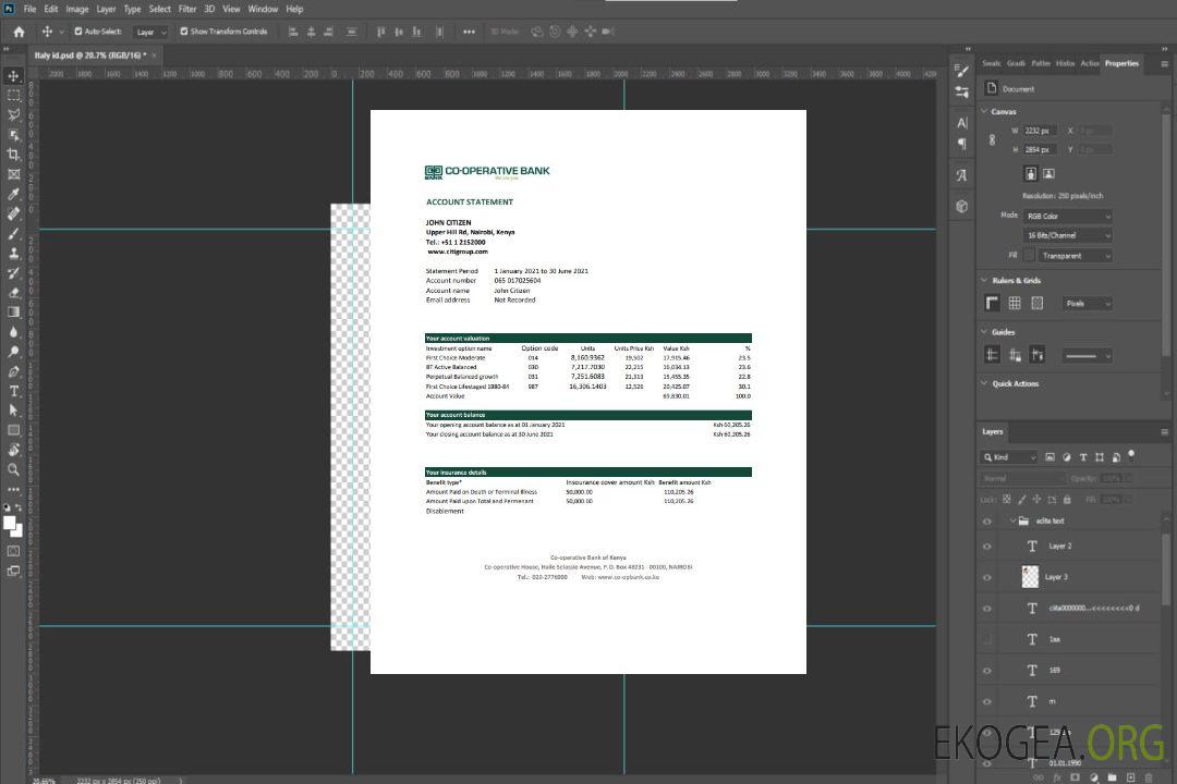 Modèle de relevé bancaire de la Kenya Co-operative Bank of Kenya facile à remplir au format Excel et PDF template
